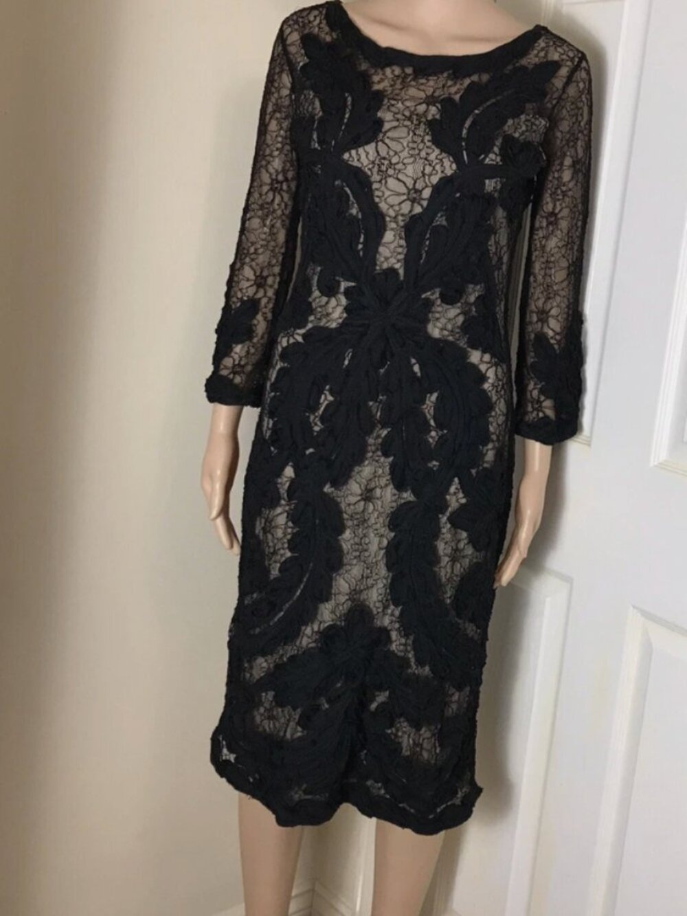 Phase Eight Black Lace Dress Victorian boat neck bell sleeve bridgerton regency